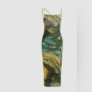 Cider Green and Blue Swirl Midi Dress